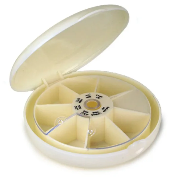 سباكير علبة لتنظيم الادوية دائرية اسبوعية مع غطاء ابيض 001